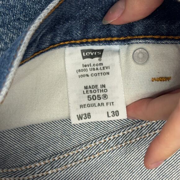 2000s Levis 505 Dark Wash Faded Blue Mens 34x29 Regular Straight Jeans Red Tab - Picture 5 of 16